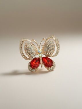 Butterfly Brooch with Red Crystal Wings